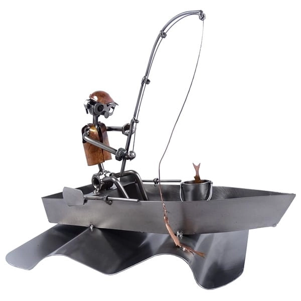 Metalowa figurka Wędkarz na łódce
