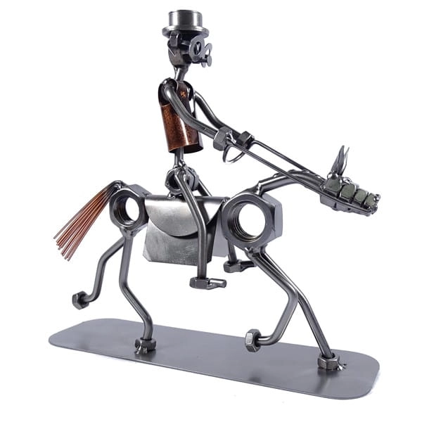 Metalowa figurka Jeździec tresujący konia