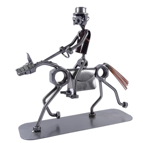 Metalowa figurka Jeździec tresujący konia