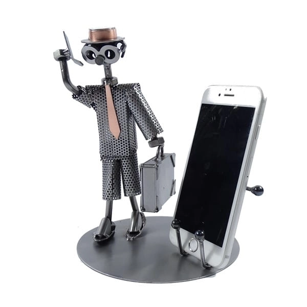 Metalowa figurka-Stojak na telefon Biznesmen