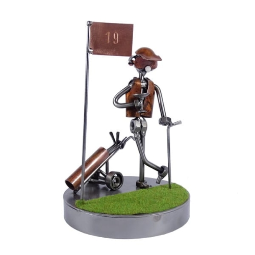 Metalowa figurka Golfista na luzie z martini