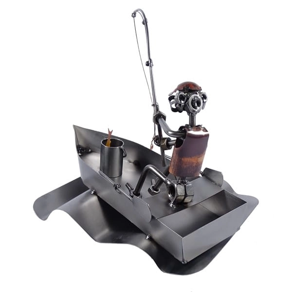 Metalowa figurka Wędkarz na łódce